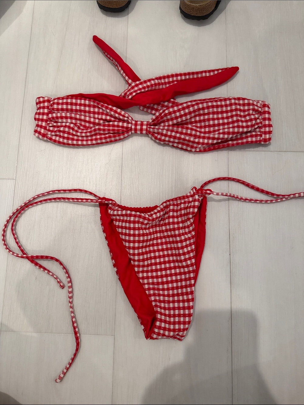 Red & White Gingham Tie Bikini Set